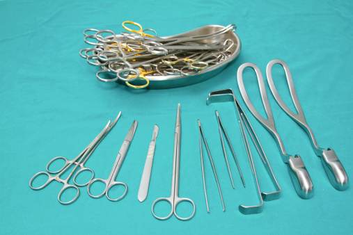 Major operating set of  surgical instrument on sterile table